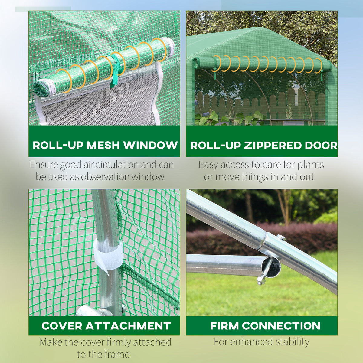 Walk-in Polytunnel Garden Greenhouse, Outdoor Mesh Door Greenhouse with PE Cover and 6 Windows, 3.5 x 3 x 2m, Green