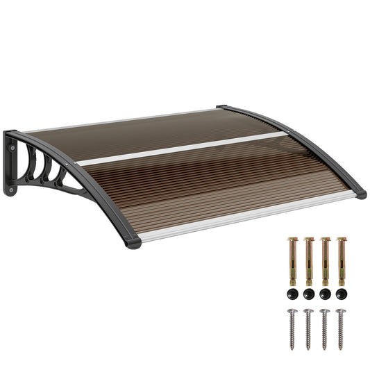 Front Door Canopy Outdoor Awning Aluminium Rigid Plastic Polycarbonate Rain Shelter UV Water Rain Resistant 120 x 75cm Brown
