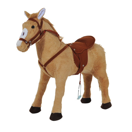 Kids Ride On Standing Horse Cuddly Toy Children Plush Soft Pony Gift w/ Neigh Sound or 2 Years and Up Beige
