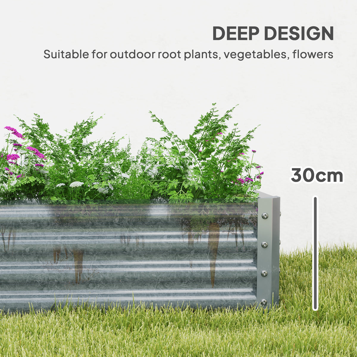 180 x 90cm Galvanised Steel Open Planter - Silver