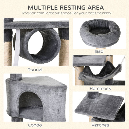 Cat Tree for Indoor Cats Condo Tower Multi-level Height 150CM Kittens Activity Stand House with Toys & Various Scratching Posts