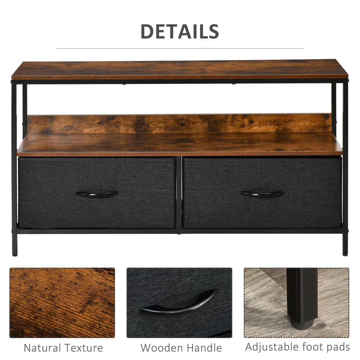 TV Stand Cabinet with 2 Foldable Drawers - Rustic Brown