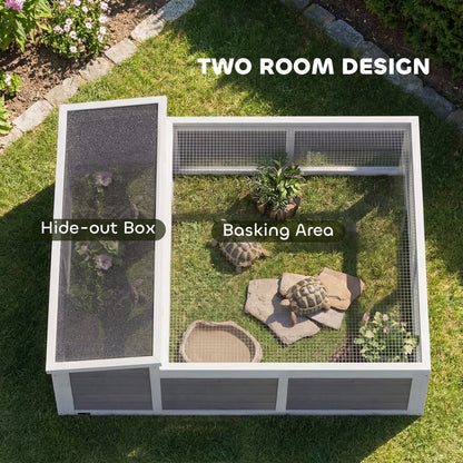 Wooden Tortoise House, Tortoise Enclosure with Clear Observation Window, Top Opening, Multiple Doors, Galvanised Mesh