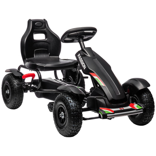 Metal Kids Pedal Go Kart with Adjustable Seat Inflatable Tyres Black