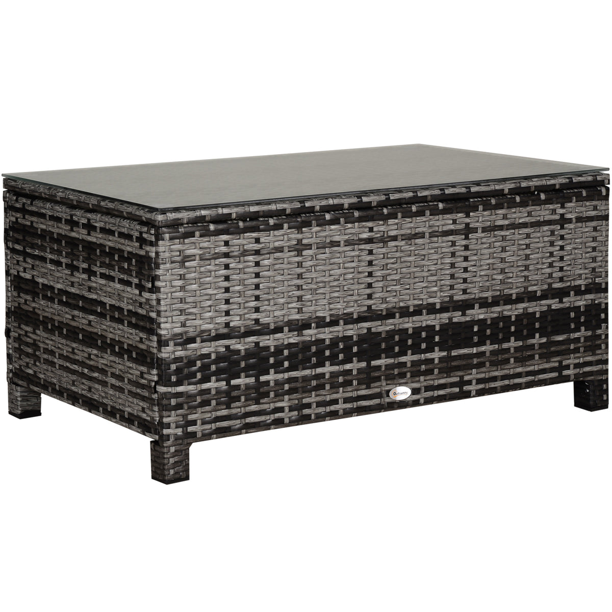PE Rattan Garden Coffee Table, with Glass Table Top - Grey