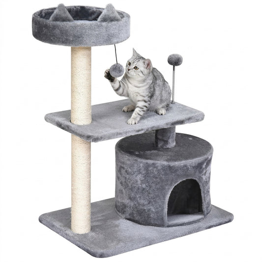 Cat Tree for Indoor Cats with Scratching Post Climbing Tower Kitty Activity Centre Condo Perch Jumping Platforms Grey 60L x 40W x 81H cm