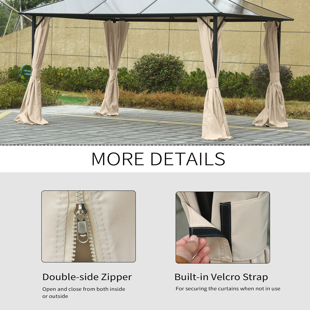 4 Pack Replacement Gazebo Curtains Privacy Panel for Most 3 x 4m Gazebo Canopy Pavillion Outdoor Shelter Sidewalls Accessories Beige