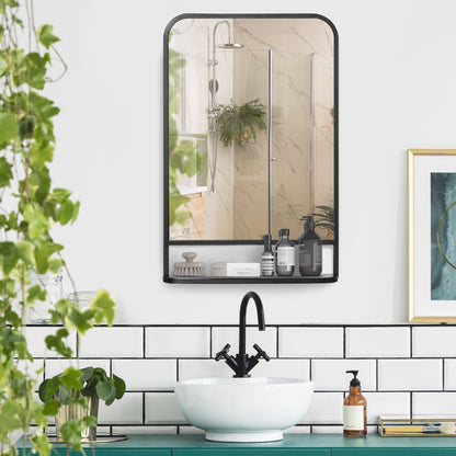 Modern Rectangular Wall Mirror with Storage Shelf, 86 x 53 Mirrors for Living Room, Bedroom, Black