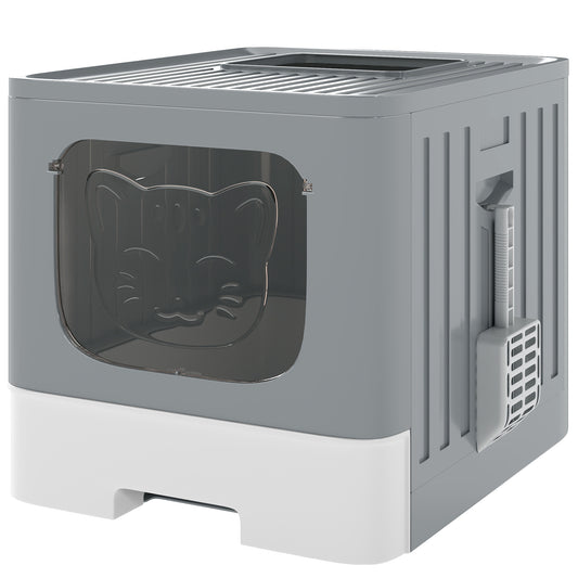Cat Litter Box with Lid, Slide-Out Drawer, Scoop, Easy Clean, Odour Control, Anti-Splashing