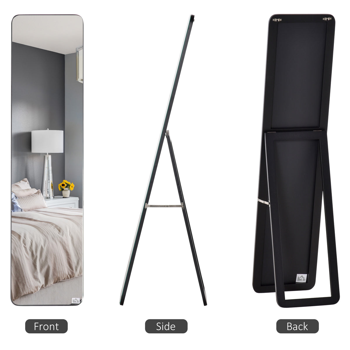 Full Length Mirror, 156 x 37 cm Rectangular Full Body Mirror with Stand, Floor Standing, Hanging or Leaning Against Wall for Bedroom Cloakroom, Black