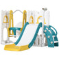 6-in-1 Swing and Slide Set, Kids Playground with Basketball Hoop, Telescope, Storage Space - Yellow
