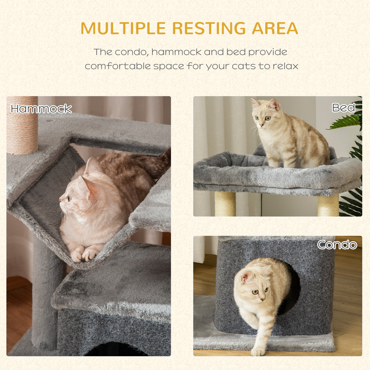 Cat Tree, 90cm Cat Tower with Sisal Scratching Posts, Cat Condo, Hammock, Top Perch and 2 Hanging Toys for Cats