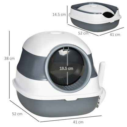 Foldable Cat Litter Tray with Lid, Deodorant, Scoop, White