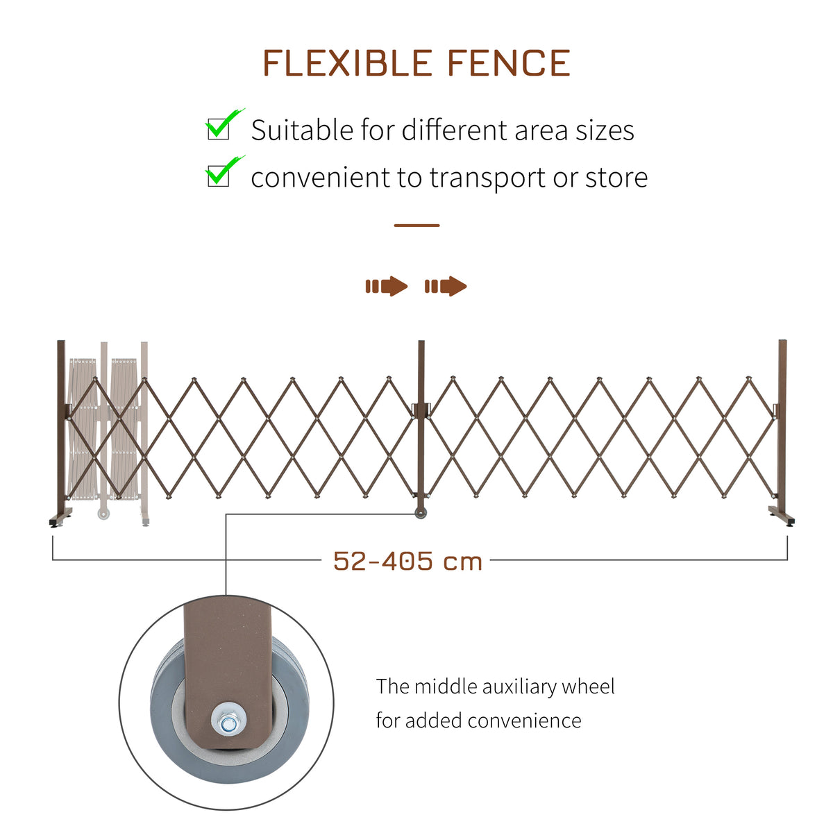 Expanding Trellis Fence Freestanding Movable Fence Foldable Garden Screen Panel Aluminium, 405cm x 103.5cm, Dark Brown