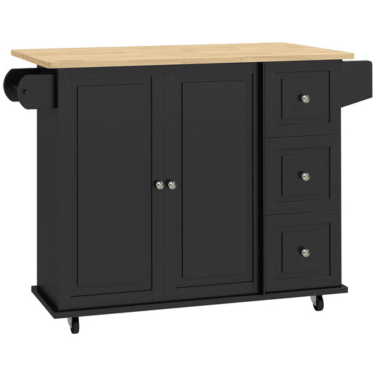 Kitchen Island with Drop Leaf, Rolling Kitchen Storage Trolley on Wheels with 3 Drawers