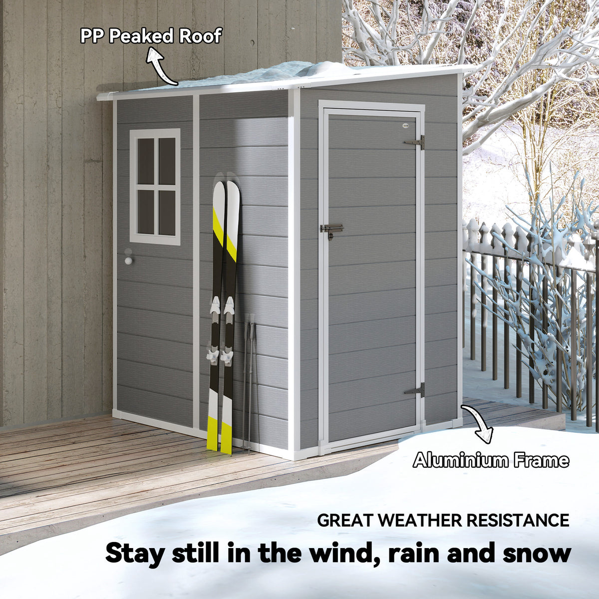 4'x5' Garden Storage Shed, Lean to Shed, Lockable Garden Shed with Window, Vent and Plastic Roof, Grey