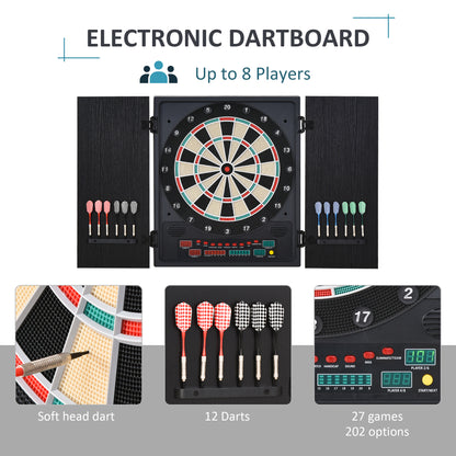Electronic Dartboard Set, 27 Games Modes and 202 Variations, LED & 12 Soft Tip Darts and Cabinet to Storage, Ready-to-Play Multi-Game Option Darts Machine