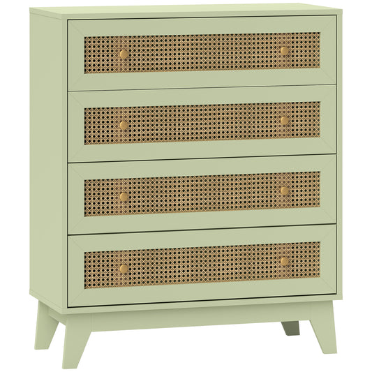 Rattan Chest of Drawers, 4 Drawer Storage Unit with Tapered Legs, Bedroom Storage Organiser Dresser for Bedside, Entryway, Hallway, Living Room