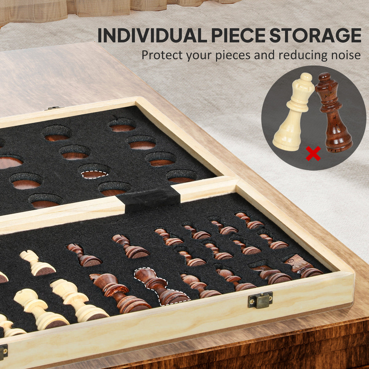 15 Inch Chess Set, Foldable Chess and Draughts Set, Brown
