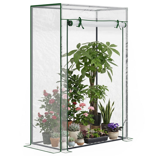 Tomato Greenhouse with Roll-up Door, Mini Greenhouse with PVC Cover, Outdoor Grow House Small Green House for Yard, Balcony, Garden, 100 x 50 x 150cm, Transparent