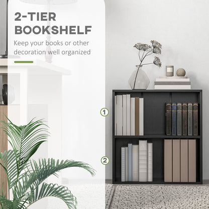 2 Tier Bookshelf, Low Bookcase with Adjustable Shelf, 2 Compartments for Home Office, Living Room, Study