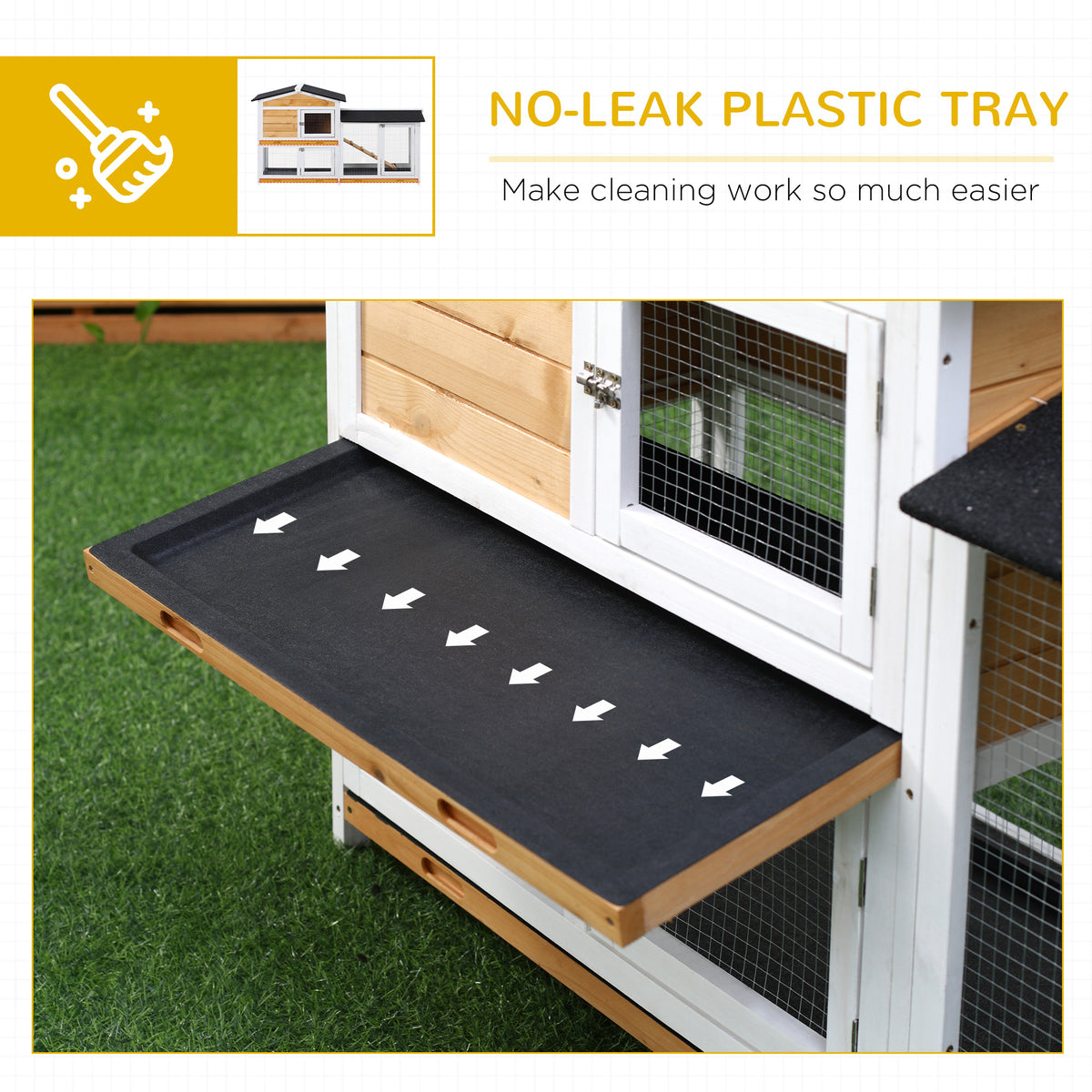 2 Tier Rabbit Hutch with No-leak Plastic Trays Wooden Guinea Pig Hutch with Run, Yellow