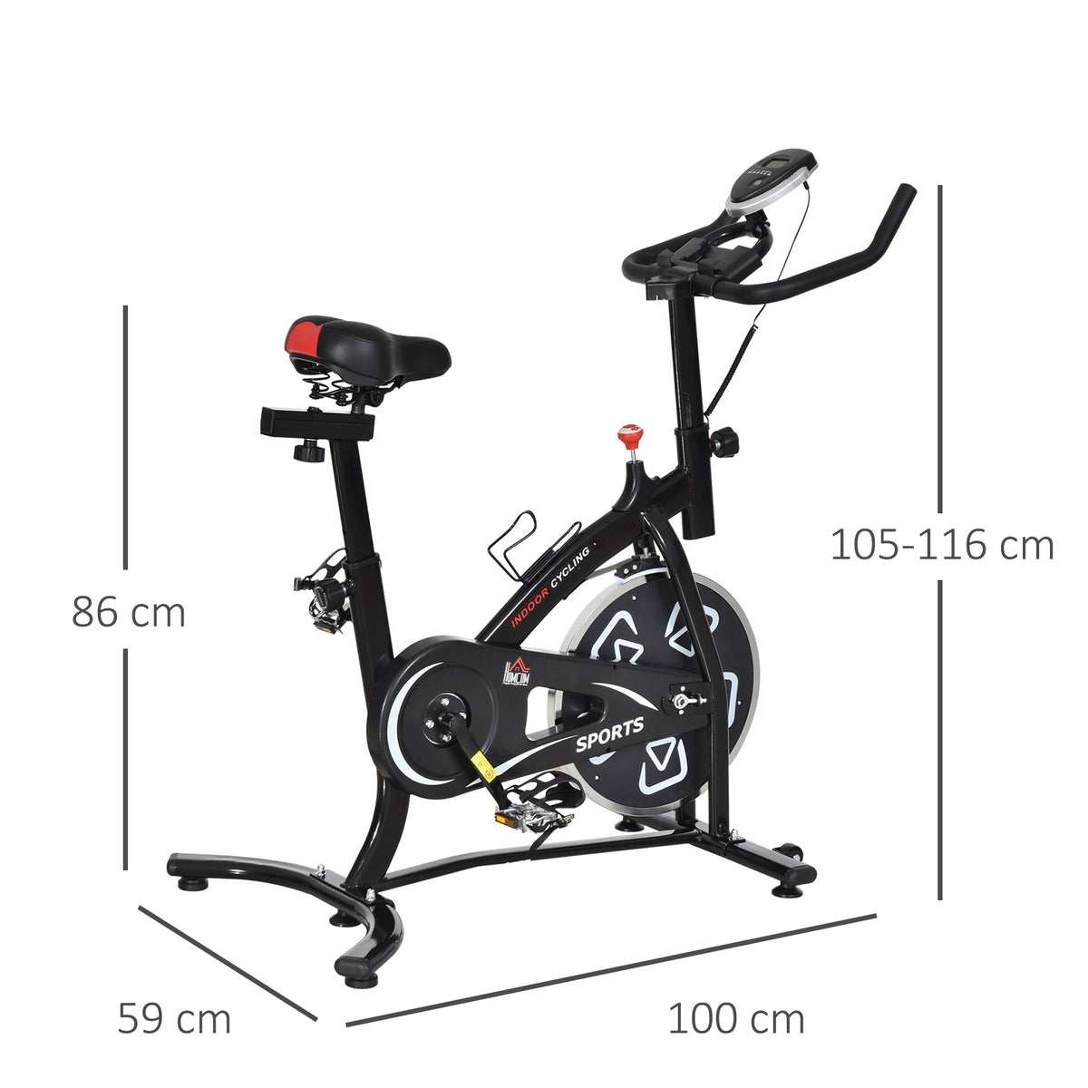 Indoor Stationary Exercise Bike 6kg Flywheel Fitness Cardio Workout Bke Trainer for Home Gym w/ Adjustable Resistance LCD Monitor Pad and Bottle Holder Black