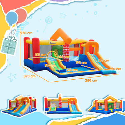 4 in 1 Large Bouncy Castle with Blower, Inflatable Bounce House with Double Slides, Trampoline, Inflatable House Pool, Climbing Wall, Carrybag for Kids Age 3-8, 3.8 x 3.7 x 2.3 m