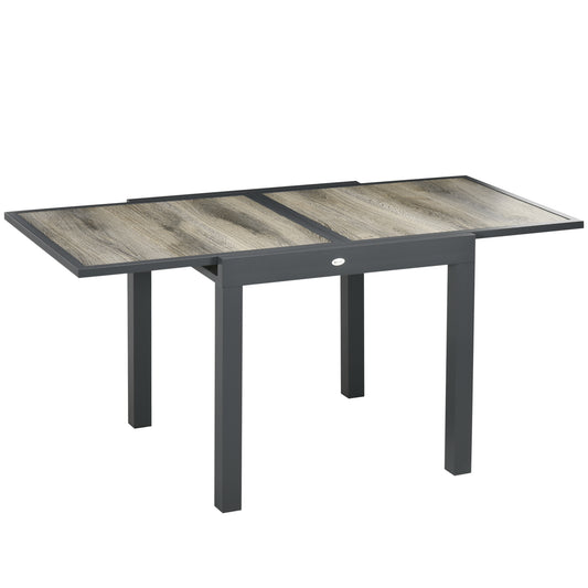 Extending Garden Table, Outdoor Dining Table for 6, Aluminium Frame Rectangular Patio Table with Plastic Board Tabletop, 80/160L x 80W x 75H cm