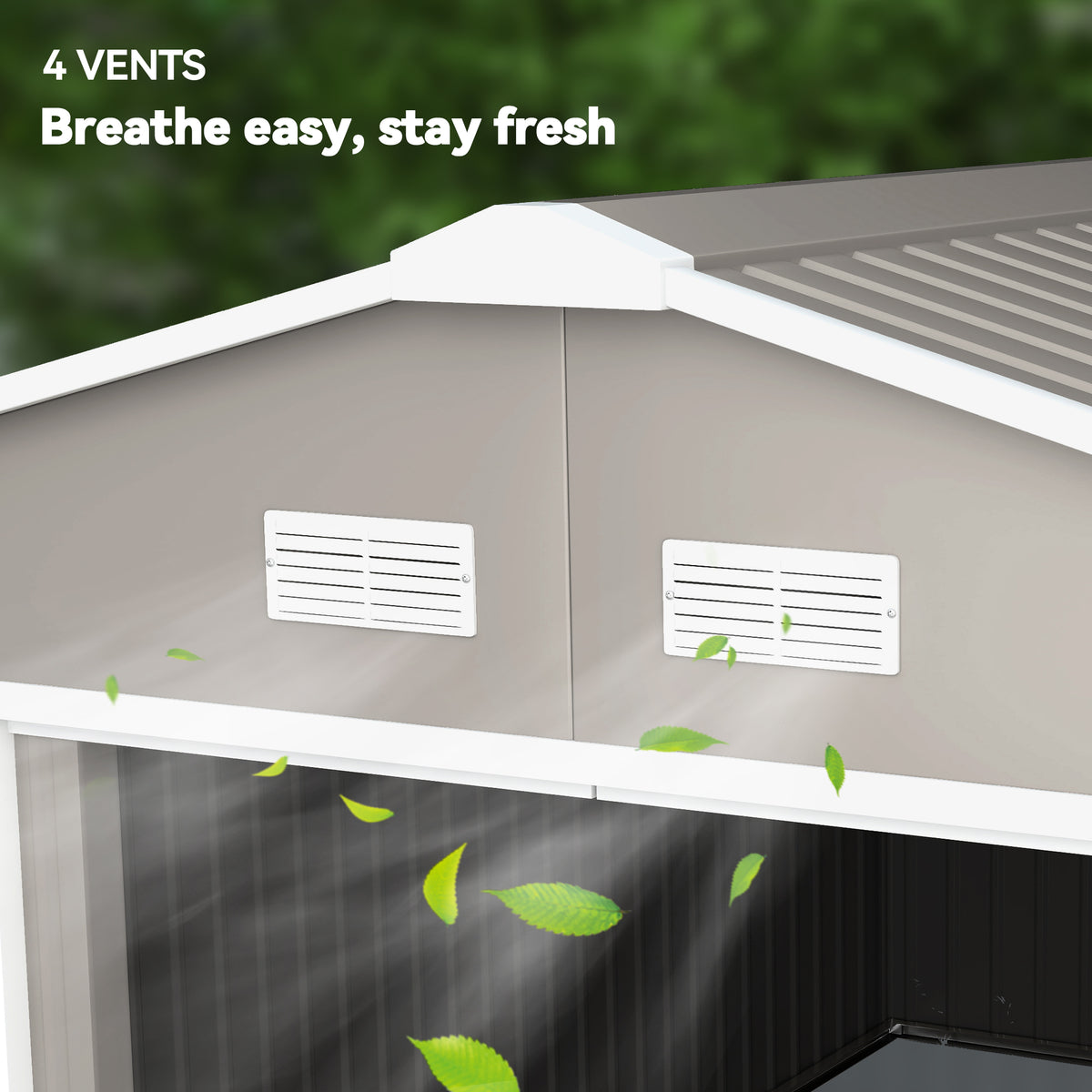 13 x 11ft Large Garden Shed, Mental Garden Storage Shed with Foundation Kit Ventilation & Doors, Light Grey