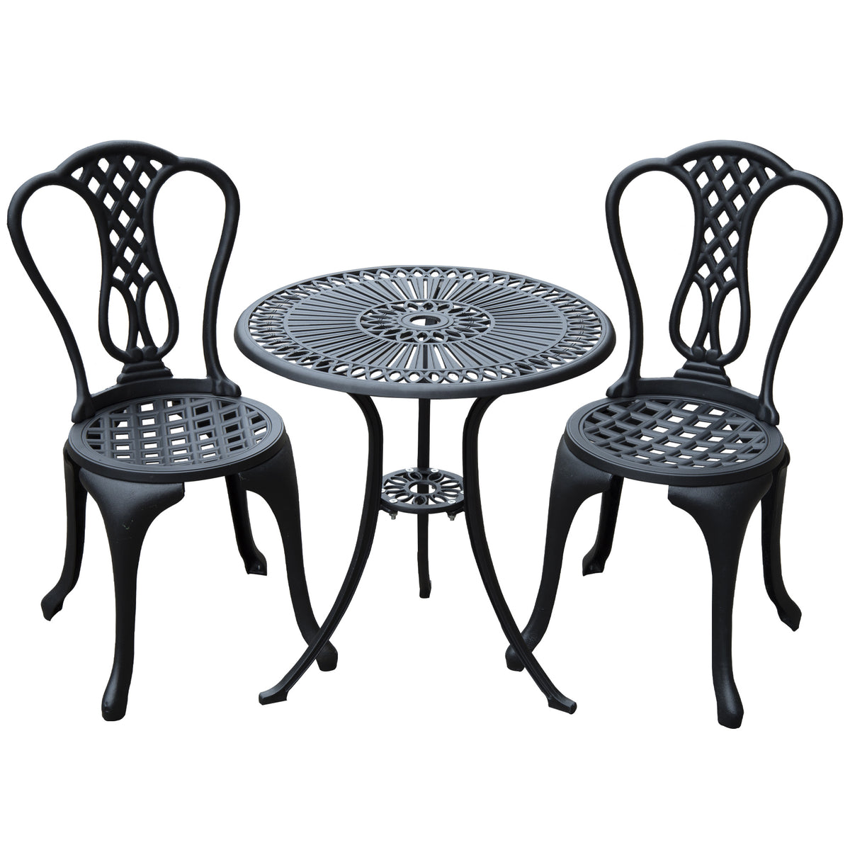 3 Piece Small Patio Furnture Cast Aluminium Bistro Set Garden Outdoor Table and Chairs Shabby Style