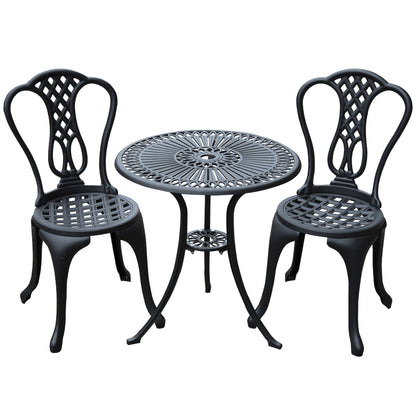 3 Piece Small Patio Furnture Cast Aluminium Bistro Set Garden Outdoor Table and Chairs Shabby Style