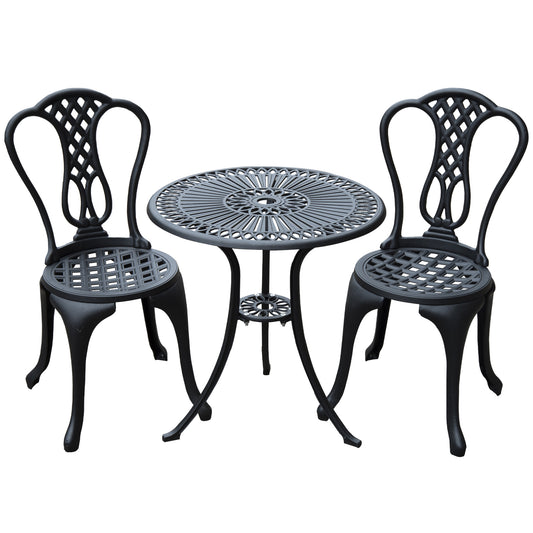 3 Piece Small Patio Furnture Cast Aluminium Bistro Set Garden Outdoor Table and Chairs Shabby Style