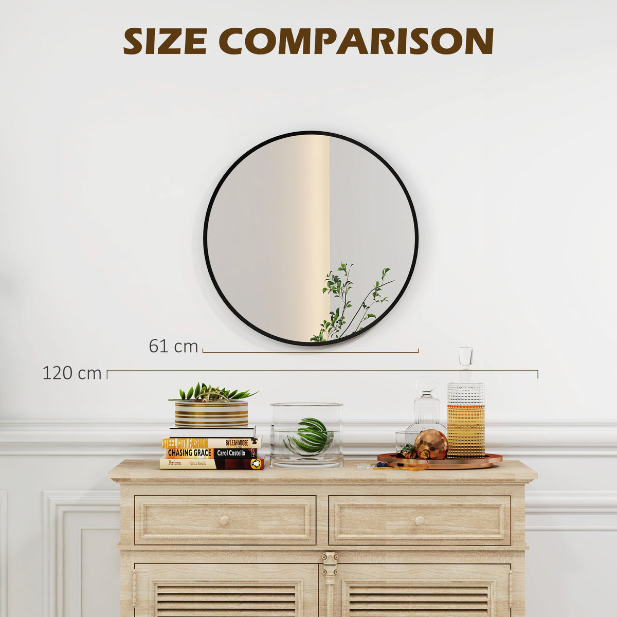 61cm Decorative Wall Mirror for Bedroom Living Room, Modern Round Bathroom Mirror for Home Decor