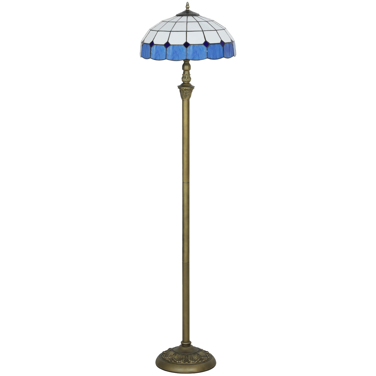 Tiffany-Style Floor Lamp with Handcrafted Stained Glass Shade, 152cm Tall Vintage Standing Lamp with Foot Switch and Dual Sockets for Living Room Bedroom
