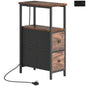 Side Table, Narrow Bedside Table with Charging Station, 2 Drawers, AC Outlet and 2 USB Ports for Living Room, Bedroom