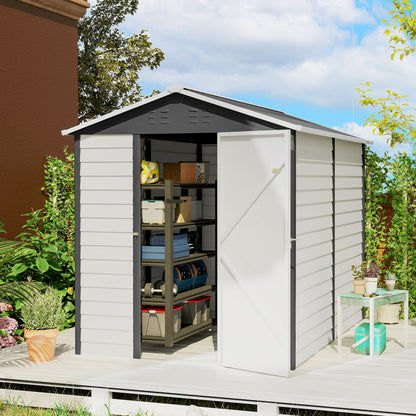 9x 6FT Metal Outdoor Garden Shed, Galvanised Tool Storage Shed w/ Sloped Roof, Lockable Door for Patio Lawn