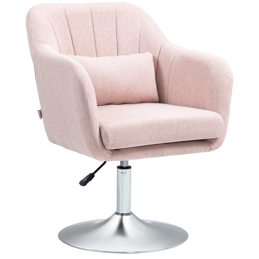 Swivel Accent Chair, Linen Fabric Tub Vanity Chair, Modern Armchair with Adjustable Height and Lumbar Support for Living Room Bedroom Salon Make up Room Dressing Table, Pink