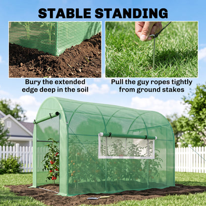 300 x 200cm Walk-In Polytunnel Greenhouse - Green
