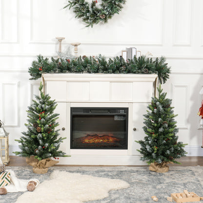 Set of Two 3ft Christmas Trees, with Lights, Berries and Pinecones