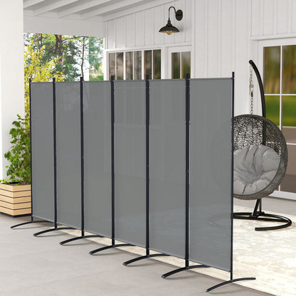 6 Panel Folding Room Divider, 1.7m Privacy Screen with Wide Feet, Portable Freestanding Metal Partition Separator for Office, Living Room, Bedroom, Dining Room, Dark Grey