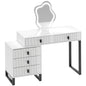 Dressing Table, Vanity Desk with Leaf Shape Mirror, Makeup Table with 5 Drawers, 3-Colour LED Lights, 100x40cm Tabletop, White