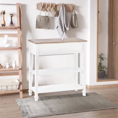 Console Table Hallway Side Desk 1 Drawer 2 Shelves Worktop Handle Retro Style Home Display Storage for Bedroom Livingroom