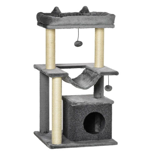 Cat Tree, 90cm Cat Tower with Sisal Scratching Posts, Cat Condo, Hammock, Top Perch and 2 Hanging Toys for Cats