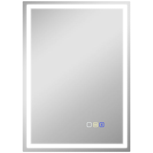 50 x 70 cm Anti-Fog LED Bathroom Mirror, with Bluetooth - Silver Tone