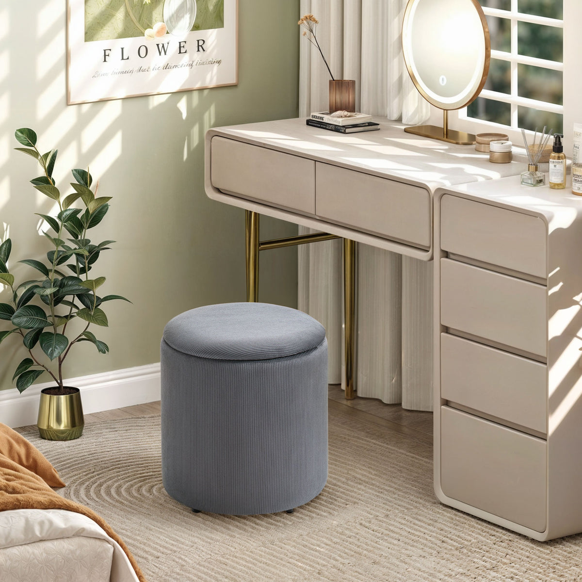 Set of Two Corduroy Storage Ottomans