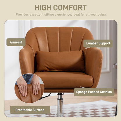 Swivel Accent Chair, Microfiber Cloth Tub Vanity Chair, Modern Armchair with Adjustable Height and Lumbar Support for Living Room Bedroom Salon Make up Room Dressing Table, Brown