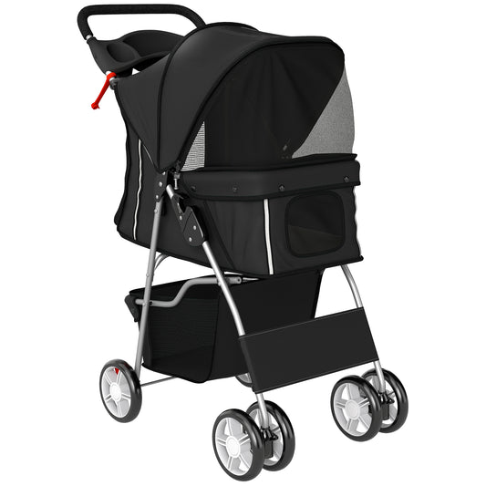 Dog Pram, Pet Stroller with Reflective Strips, Foldable Cat Stroller with 360° Swivel Wheels
