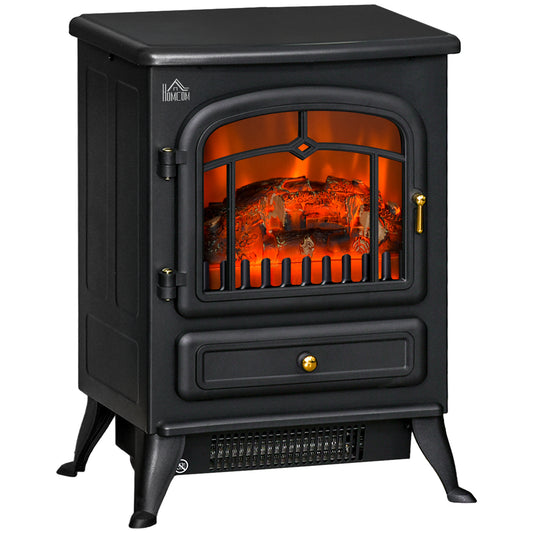 Freestanding Electric Fireplace Indoor Heater Glass View Log Wood Burning Effect Flame Portable Fireplace Stove 1000/2000W Black