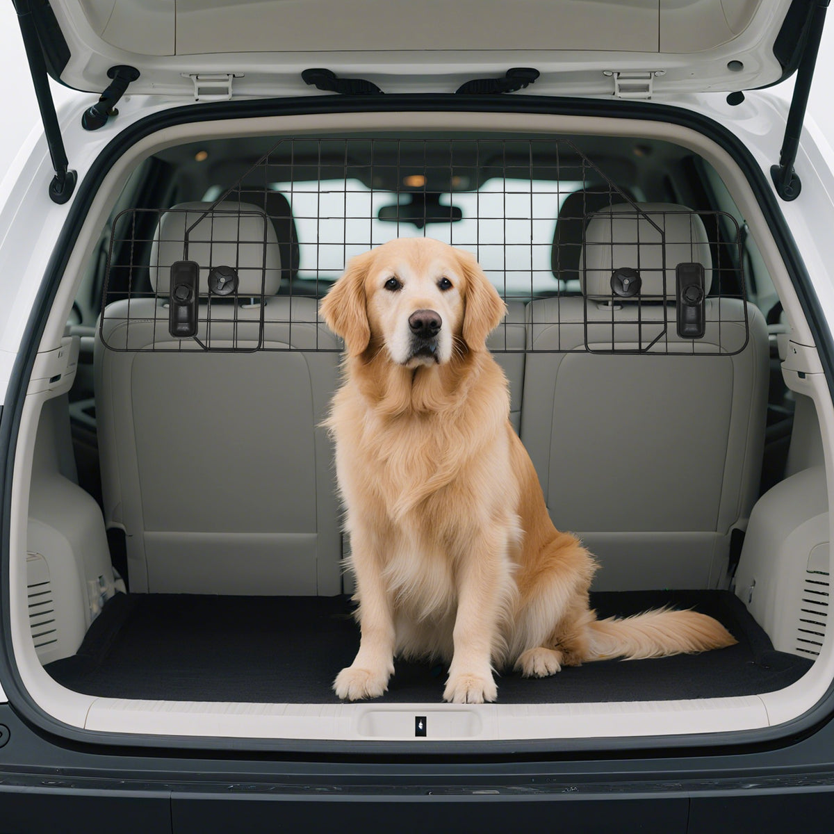Dog Guard for Cars Adjustable Boot Barrier Metal Mesh Pet Headrest, 90-120W x 40.5H cm